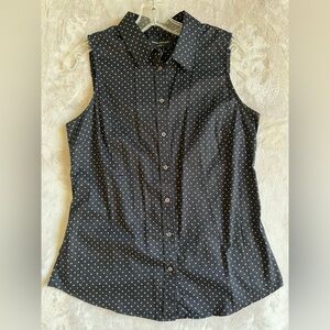 Banana Republic Tailored Fit Sleeveless Black Print Button Down Size 8